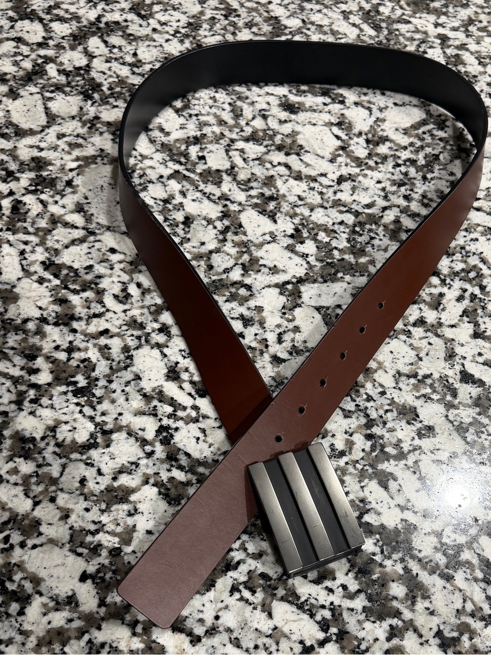 adidas Reversible Black/Brown Leather Belt - Matte Black/Gunmetal Slider Buckle